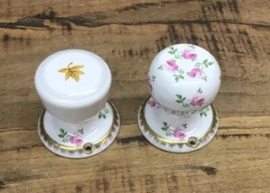 Vintage Pink Floral Door Knob And Gold Leaf Door Knob Set…[B-28] - Picture 1 of 4