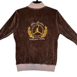 Nike Air Jordan Velour Zip Up Track Jacket Girl L Brown Embroidered Y2K - Picture 1 of 13