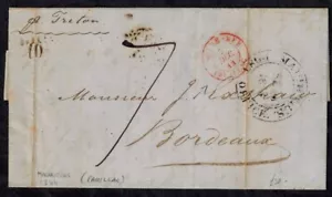 Mauritius 1845 Pre Stamp Full Letter w/RARE BLUE REUNION ST. DENIS RECEIVER - Picture 1 of 11