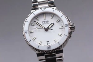 [ Box ] ORIS Aquis Date 7652 White 36mm Automatic Ladies Divers Watch From JAPAN - Picture 1 of 13