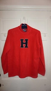 Vtg 90's Tommy Hilfiger Red Fleece Pullover BIG H  Flag Patch Logo Size M - Picture 1 of 3
