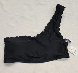 J.CREW Women's  One Shoulder Scallop Bikini Top-BLACK-( Size: Large)NEW - Picture 1 of 10
