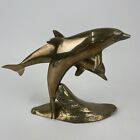 Vintage Brass Dolphins Statue Figurine 8” Sea Life Sculpture Nautical Table Top