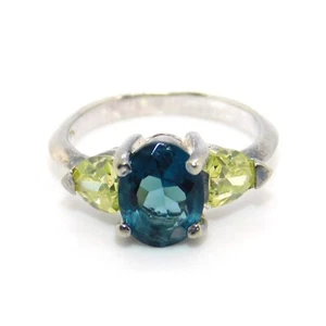 Anillo moderno de tres piedras azul y verde de plata de ley 925 - Imagen 1 de 10