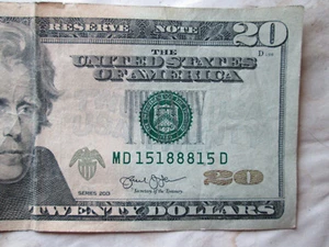 2013 $20 FRN FANCY S/N "TRINARY D BLOCK MD15188815D, XF, CIRCULATED - Picture 1 of 3