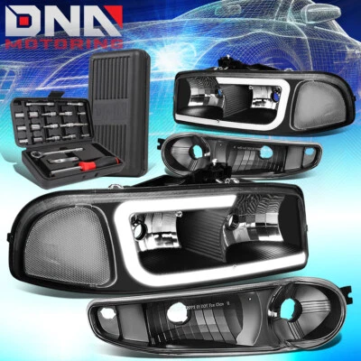 FOR 00-07 GMC YUKON XL SIERRA 1500 LED DRL BLACK/CLEAR SIDE HEADLIGHTS+TOOLS - Imagem 1 de 4