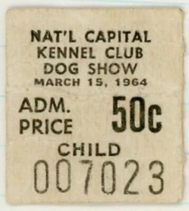 Biglietto ingresso bambino Nat'l Kennel Club Dog Show 1964 50 centesimi - Foto 1 di 2