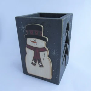 Rustic Snowman Christmas Tree Wooden Candle Box (Holder Kitsch Ohio Wholesale) - Picture 1 of 8