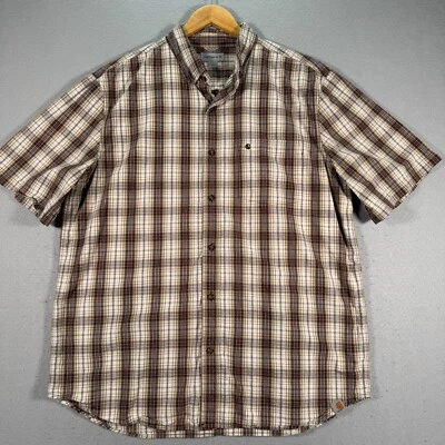 Carhartt Button Up Shirt Men XL Relaxed Fit Brown Plaid Comfort Stretch Workwear - Image 1 of 4