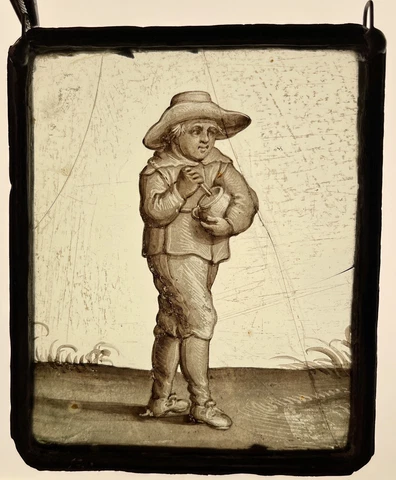 Antique 17th Century Dutch Flemish Stained Glass Window Panel Apothecary Man WOW Cover