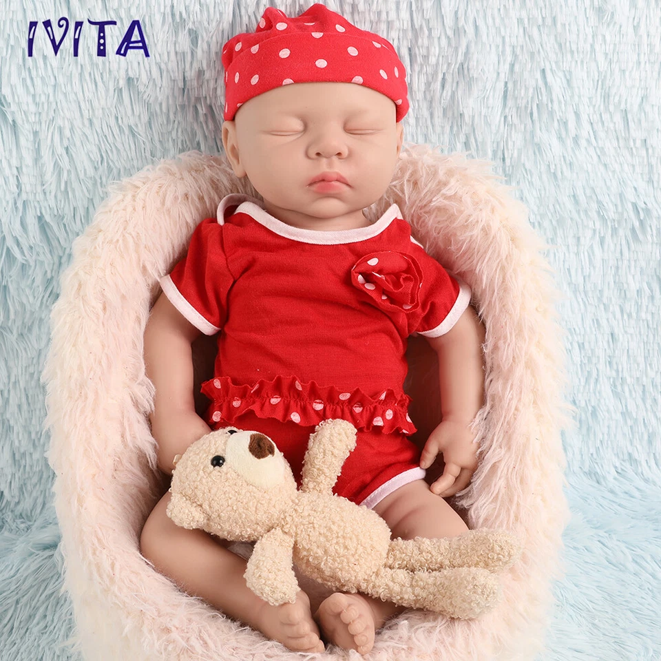 IVITA 15'' Full Body Silicone Reborn Doll Eyes Closed Sleeping Baby Girl 1800g