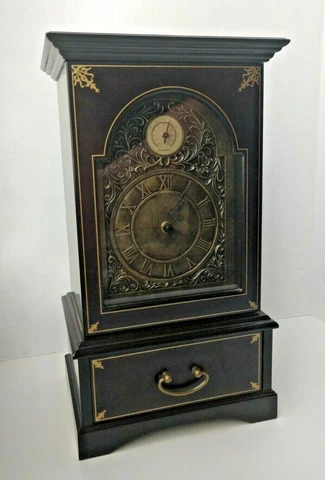 Bombay Wood Mantel Clock Tower Temperature Secret Stash Storage Safe Box Hidden Cover