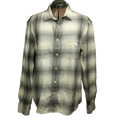 Arizona Jean Co. (SPLATTERED) Cotton Plaid Flannel Button Up Shirt Gray Men's L - Image 1 of 4