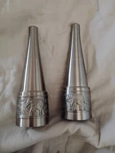 Salt And Pepper Shakers Thailand Tin Oriental Pewter Mid Century Modern Shape - Picture 1 of 2