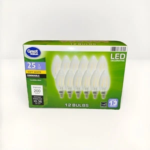 12 Pack Great Value 25W Equivalent Candelabra Base LED Soft White Dimmable Bulb - Picture 1 of 3