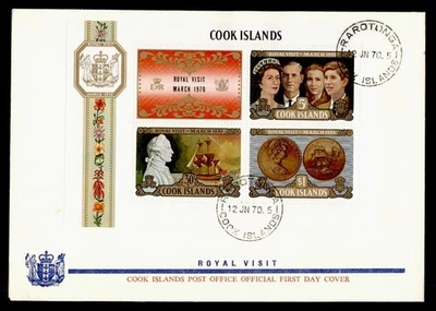 DR WHO 1970 COOK ISLANDS FDC QEII ROYAL VISIT S/S M56624 Foto 1 de 2