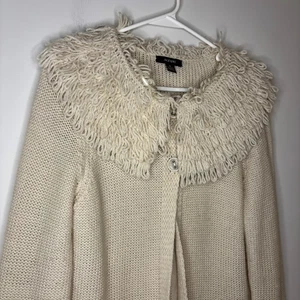 ALFANI Wool Blend Cardigan Fringe Womens M Cream Long Sleeve - Picture 1 of 6