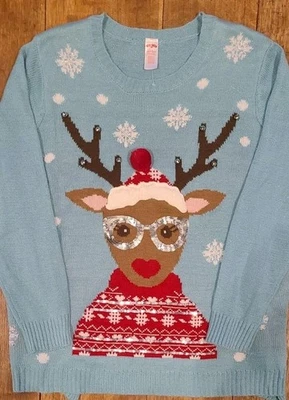 Reindeer Plus Sz 4X Ugly Christmas Sweater Sequin Glasses Jingle Bells 26 28 - Image 1 of 4