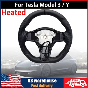 Black Ring Sport Leather Steering Wheel For Tesla Model 3 / Y HEATED - Bild 1 von 6
