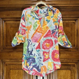 Lauren Ralph Lauren Shirt Womens L Abstract Floral Colorful Lagenlook Tunic EUC - Picture 1 of 12