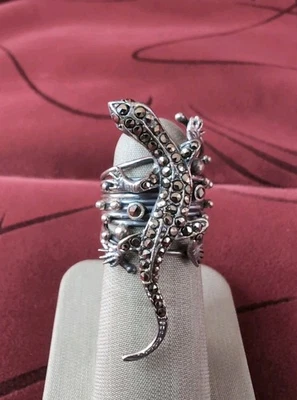 Gorgeous Vintage Marcasite Lizard Sterling Silver 925 Ring Size 5.25 - Image 1 of 4