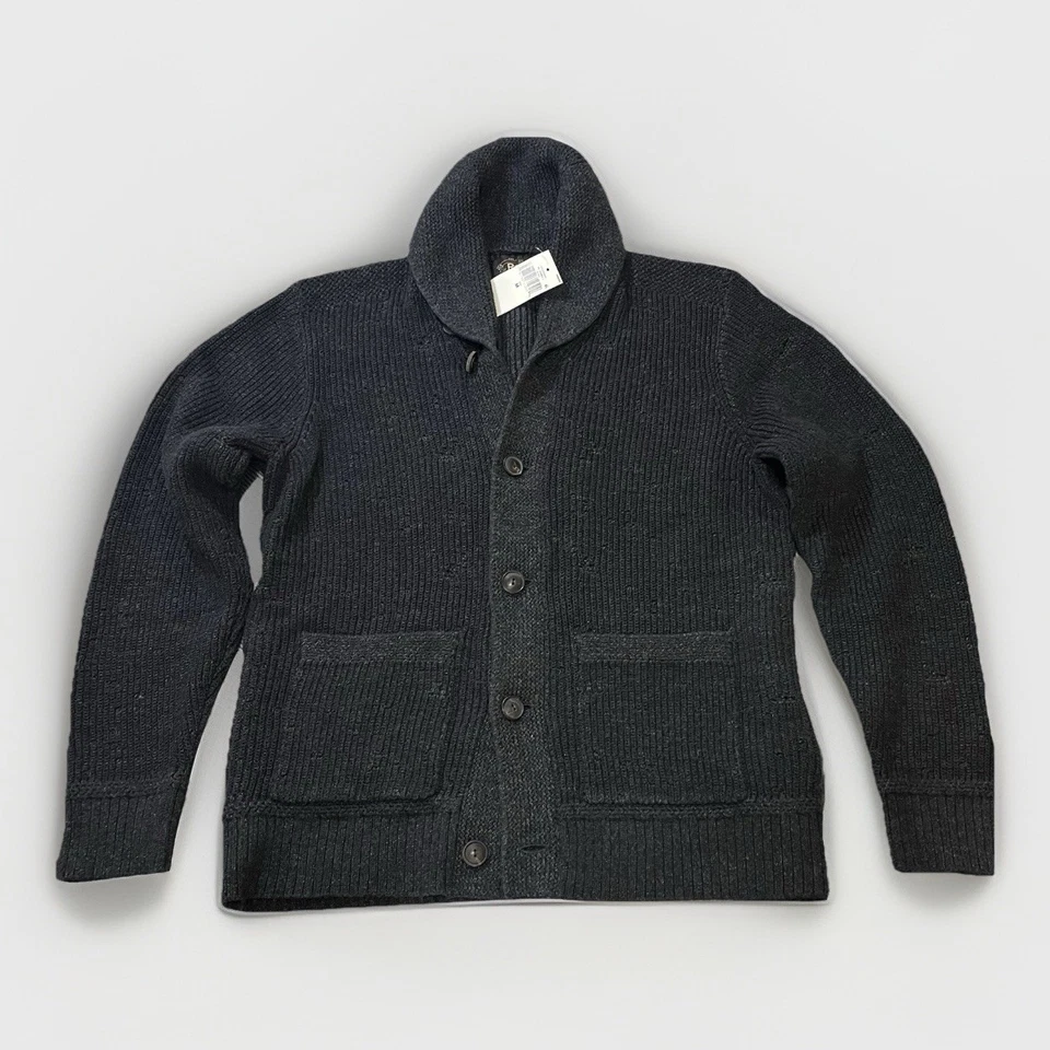 NEW 2024 RRL CARDIGAN SWEATER FACTORY DISTRESSED INDIGO SIZE MED DOUBLE RL BLACK - Image 1 of 4