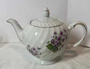 Vintage Ellgreave England Teekanne mit lila Veilchen & Gold Top Zustand - Bild 1 von 8
