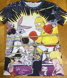 Linzi Yong 1981 Homer Simpson vs Bugs Bunny All Over Print T-Shirt M - Picture 1 of 17