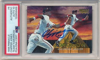 Chipper Jones 1996 Pinnacle Team mañana autógrafo firmado PSA 10 GEMA AUTO SP Foto 1 de 2