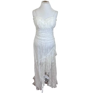 VTG DEB Y2K Romantic Fairy Lace Asymmetric Mermaid Maxi Dress Size 13 White HOCO - Picture 1 of 18