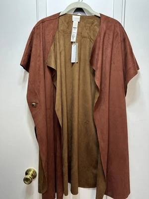 Novo Casaco Espanador de Camurça Reversível Chico’s - Ferrugem e Taupe - Tamanho OS (Tamanho Único) - Imagem 1 de 3