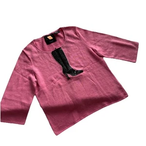 Michael Simon Vintage 2001 Pink Sweater Black Sequin Zipper Boot Size Small - Picture 1 of 9