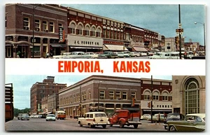 Postcard Emporia Kansas Border JC Penney Woolworth Old Pickup PM 1962 - Picture 1 of 2