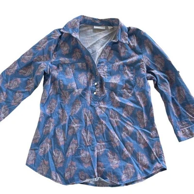 Blusa Henley New York & Company Top Mujer Pequeña Azul Paisley Foto 1 de 4