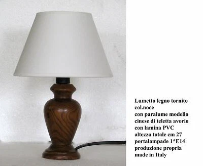 PAOLO ROSSI Lampada da tavolo lumetto comodino h27 abat jour in legno colore noce
