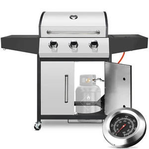 Edelstahl Gasgrill 3+1 Brenner Gas Grillwagen BBQ mit Seitenkochfeld Gasdruckreg - Bild 1 von 5