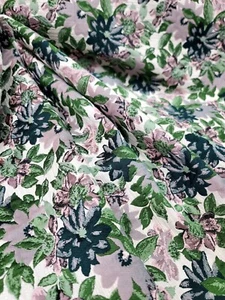 Fabric By The Yard Green Leaves Blush Mauve Floral Brocade Chenille Upholstery  - Picture 1 of 12