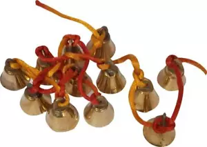 LOT OF 12 PIECE SMALL SIZE 100% BRASS BELLS & STRING WALL MIRROR DOOR DECORATION - Foto 1 di 3