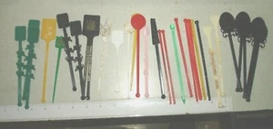 31 PLASTIC SWIZZLE STICK Barware Lot (19 Different) - Several From Raleigh NC - Picture 1 of 4