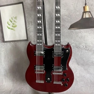 Wine Red Double Neck SG Electrric Guitar 12+6 Strings HPL Fretboard HH Pickups - Picture 1 of 6