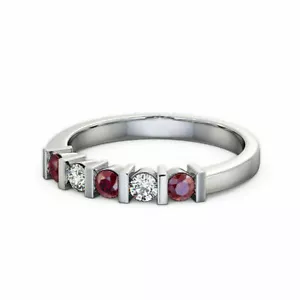 Anillo de oro blanco de 14K elegante diamante rubí piedras preciosas mujeres ... - Imagen 1 de 5