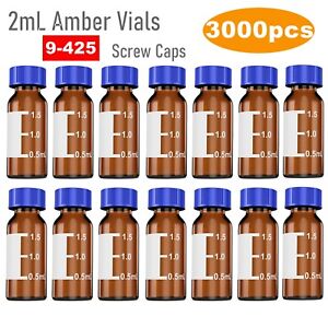 3000 pcs 9-425 Caps 2mL Amber Autosampler Vials Glass Bottles Agilent Thermo CTC