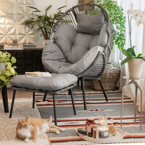Outdoor/Indoor Egg Chair with Ottoman Set Rattan Chair Chair Lounge Chair - Picture 1 of 8