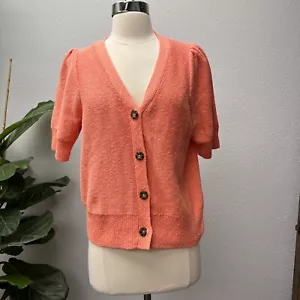 Madewell Pink Coral Short Sleeve Button Front Cardigan Women’s Size M - Picture 1 of 8