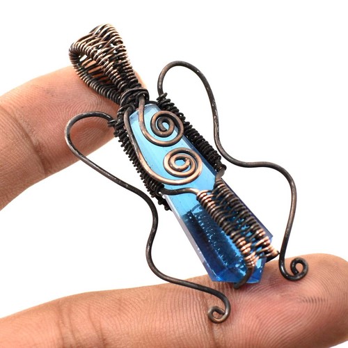 VETEMENTS Ciondolo pietra preziosa topazio blu Londra fatto a mano filo rame gioielli 2 1" S449