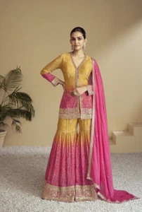 SALWAR KAMEEZ PAKISTANI INDIAN WEDDING PARTYWEAR BOLLYWOOD SHARARA SUIT GHARARA - Picture 1 of 7