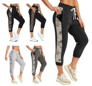 Women Capri Pants Casual Camo Cropped Joggers Pockets Yoga Running Sweatpants - Picture 1 of 23