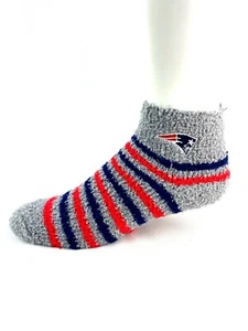 New England Patriots Football Gray Stripe Soft Fuzzy Sleep Socks - Picture 1 of 2
