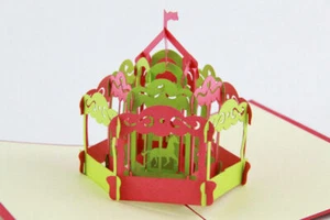 Roundabout Merry-go-round 3D Pop Up Greeting Handmade Kirigami Card Happy  - Picture 1 of 5
