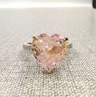 Fine Heart Cut Peach Pink 5.13CT Sapphire With Pave Set CZ 935 Silver Women Ring